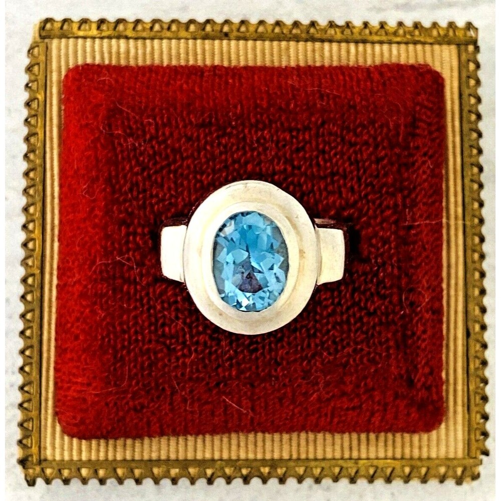 Vintage 3.4Ct Blue Topaz Sterling Silver Modernist Ring Sz5.25 BOMA Square Shank